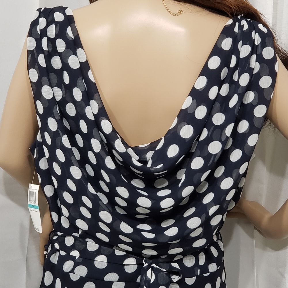 MSK Navy Midi Dress with Lg White Polka Dots Sz 16 - Picture 6 of 8